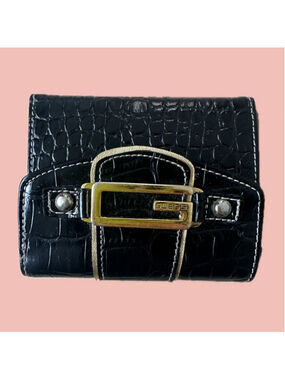 Guess Croc Embossed Wallet Black – Y2K Buckle Detail Compact Wallet